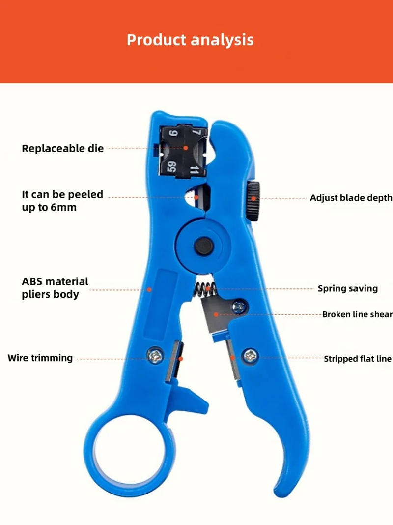 Description Picture 2 of itemMulti-functional Wire Plier Cable Wire Pliers Electric Stripping Tools Cutter Striper for UTP/STP RG59 RG6 RG7 RG11 Cable Cutter