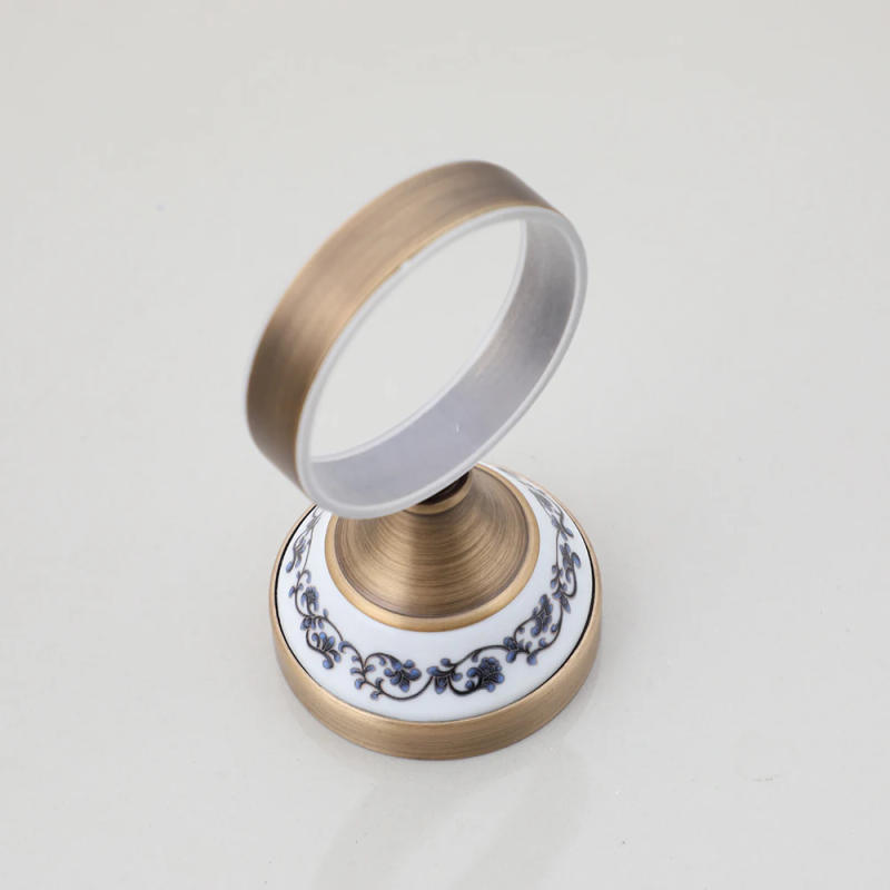 Description Picture 4 of itemJIENI Bathroom Tooth Brush Ceramic Cup Wall Mounted With Antique Brass Patterned Oval Shelf Retro Fashion Bath Accessories