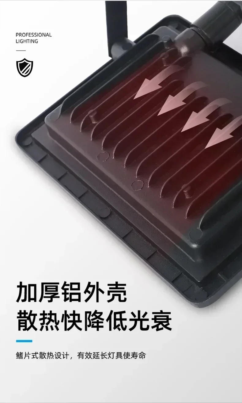 Description Picture 4 of itemLED Smart Sensor Flood Light, Outdoor Wall Light, Garden Waterproof Spotlight, Black and White, 10W, 20W, 30W, 50W, 100W, 220V