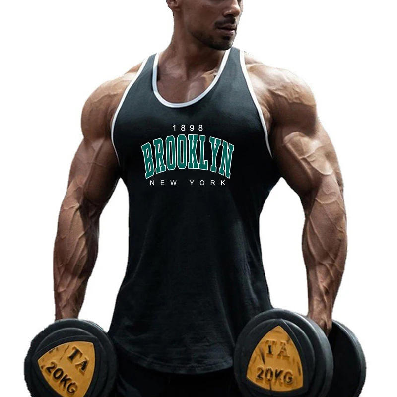 Description Picture 4 of item1898 Brooklyn New York Printed Cotton Sleeveless Bodybuilding T-shirt Men's Fitness Muscle Casual Fashion Breathable Tank Tops