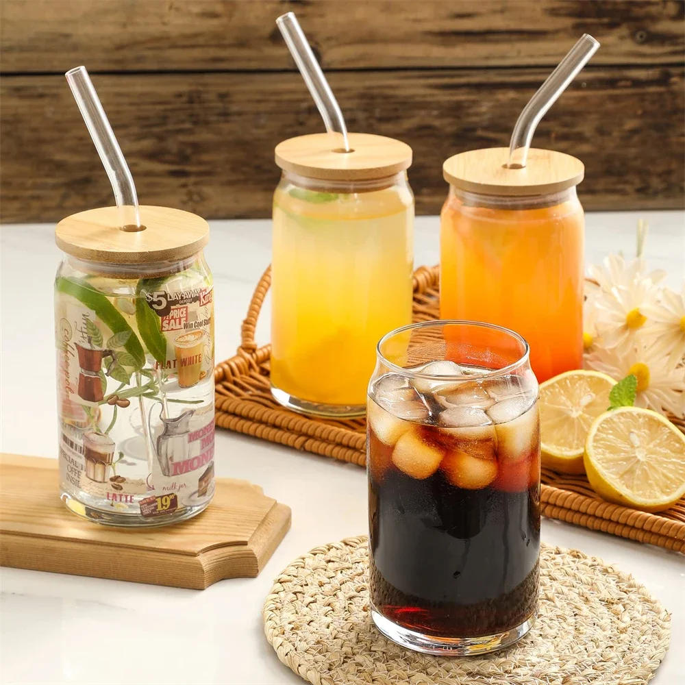 Description Picture 4 of item500ml Glass Cup with Lid and Straw Bubble Tea Cup Juice Glass Beer Can Milk Mocha Cups Breakfast Mug Drinkware Transparent Cup