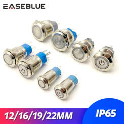 12/16/19/22mm Waterproof Metal Push Button Switch LED Light Momentary Latching Pc Power On off red green white yellow blueRing