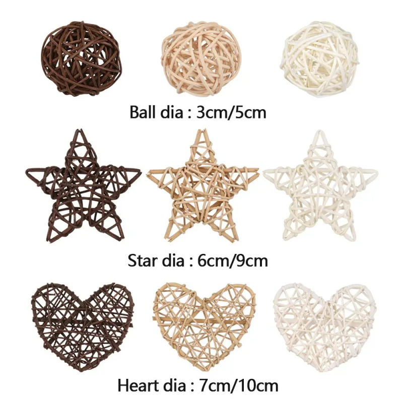 Description Picture 3 of item10 Pcs Wood Coffee White Rattan Ball Heart Stars DIY Accessories Home Decorations Christmas Tree Ornament Wedding Party Supplies