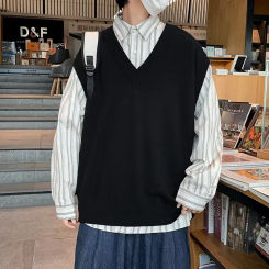 2023 Sweater Vest Men All-match V-neck Solid Sleeveless Male Tops Basic Cozy Korean Style  Leisure Knitted Vest G134