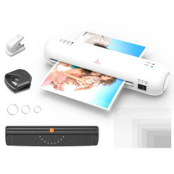 Desktop Laminator Machine Set A4 Size Hot and Cold Lamination 2 Roller System 9 inches Max Width with Paper Cutter Trimmer Round