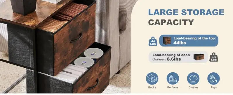 Description Picture 4 of itemSweetcrispy Plus Nightstand with 2 Fabric Drawers, Tall Nightstand, Dresser, Side Table, End Table, Bedside Table, Night Stands