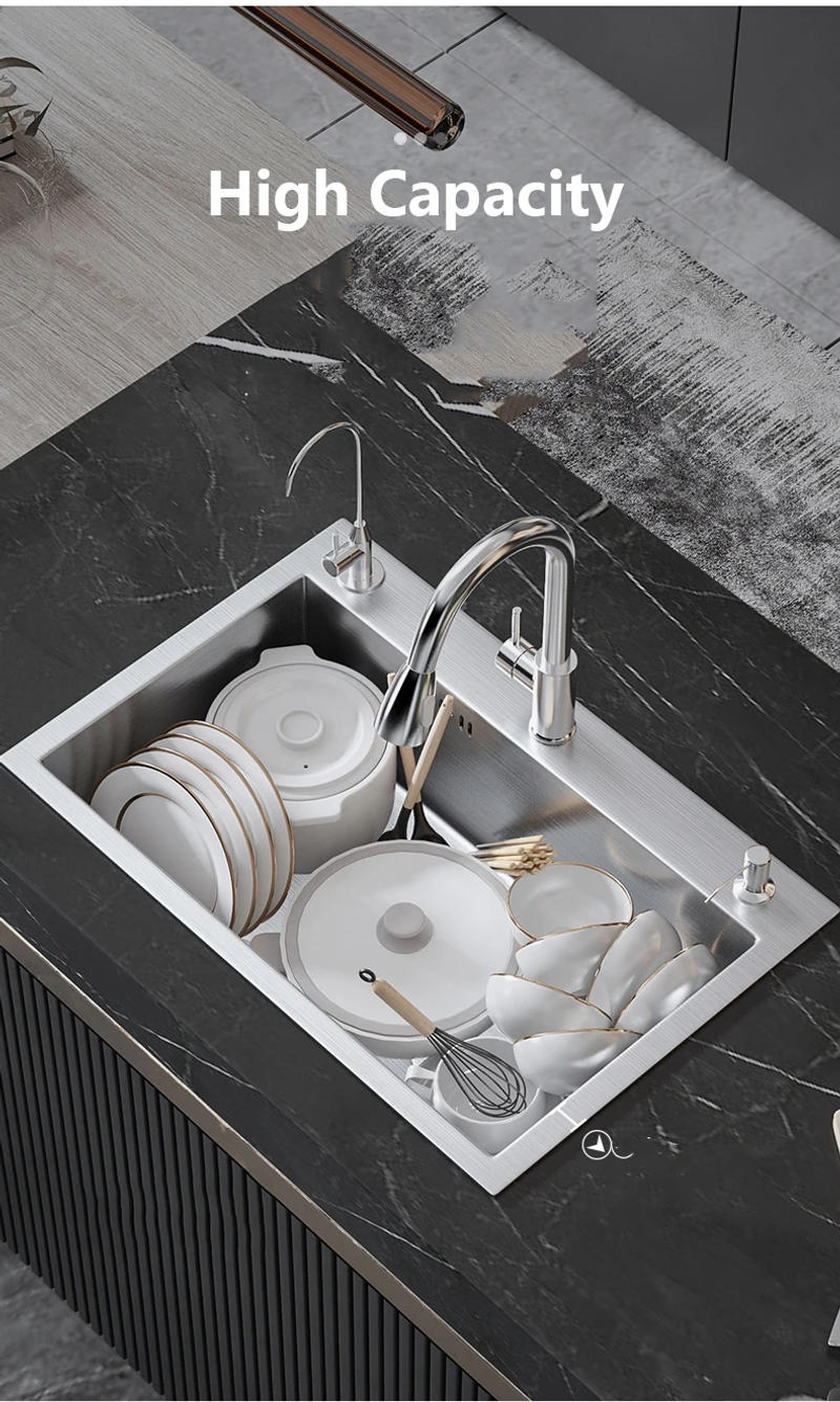 Description Picture 4 of itemStainless Steel Kitchen Sink Single Bowl Handmade Brushed Wash Basin Above Counter For Kitchen Fixture With Drainage Accessories