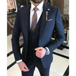 Navy Slim Fit Italian Cut Mens Suits Tailor Made 3 Pieces (Jacket+Vest+Pant) Formal Business Office Wear Wedding Tuxedos Blazer
