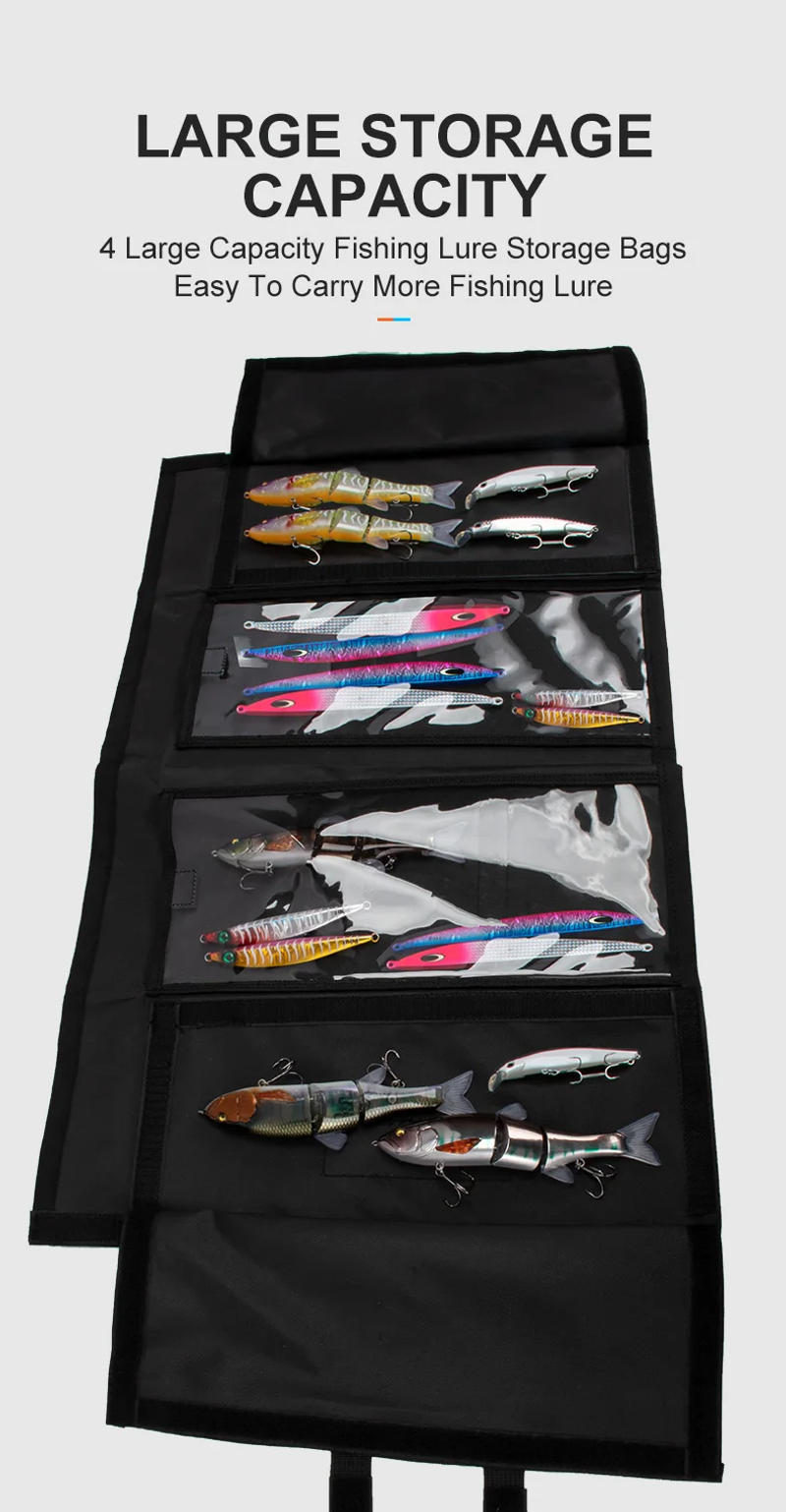 Description Picture 6 of itemLEYDUN Swimbaits Fishing Bags For Soft And Hard Baits Up To 12" Bait Wrap 4 Hybrid Pockets Easy Bait Access Protection Bait Bag
