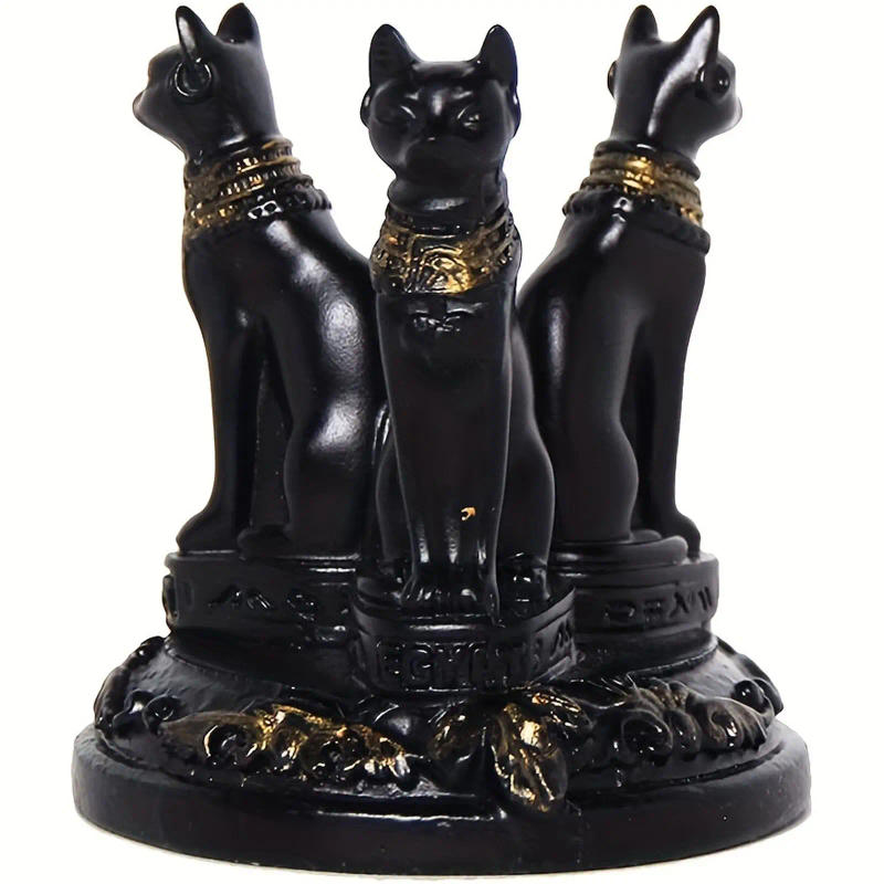Description Picture 4 of item1pc Cat Crystal Ball Stand Cats Shape Sphere Holder Triple Egyptian Display Base Resin Figurine Statue Office Home Decor