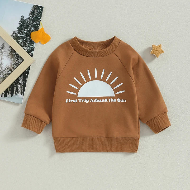 Description Picture 2 of itemBaby Hoodie Long Sleeve Crew Neck Sweatshirt Letters Sun Print Fall Clothes for Girls Boys