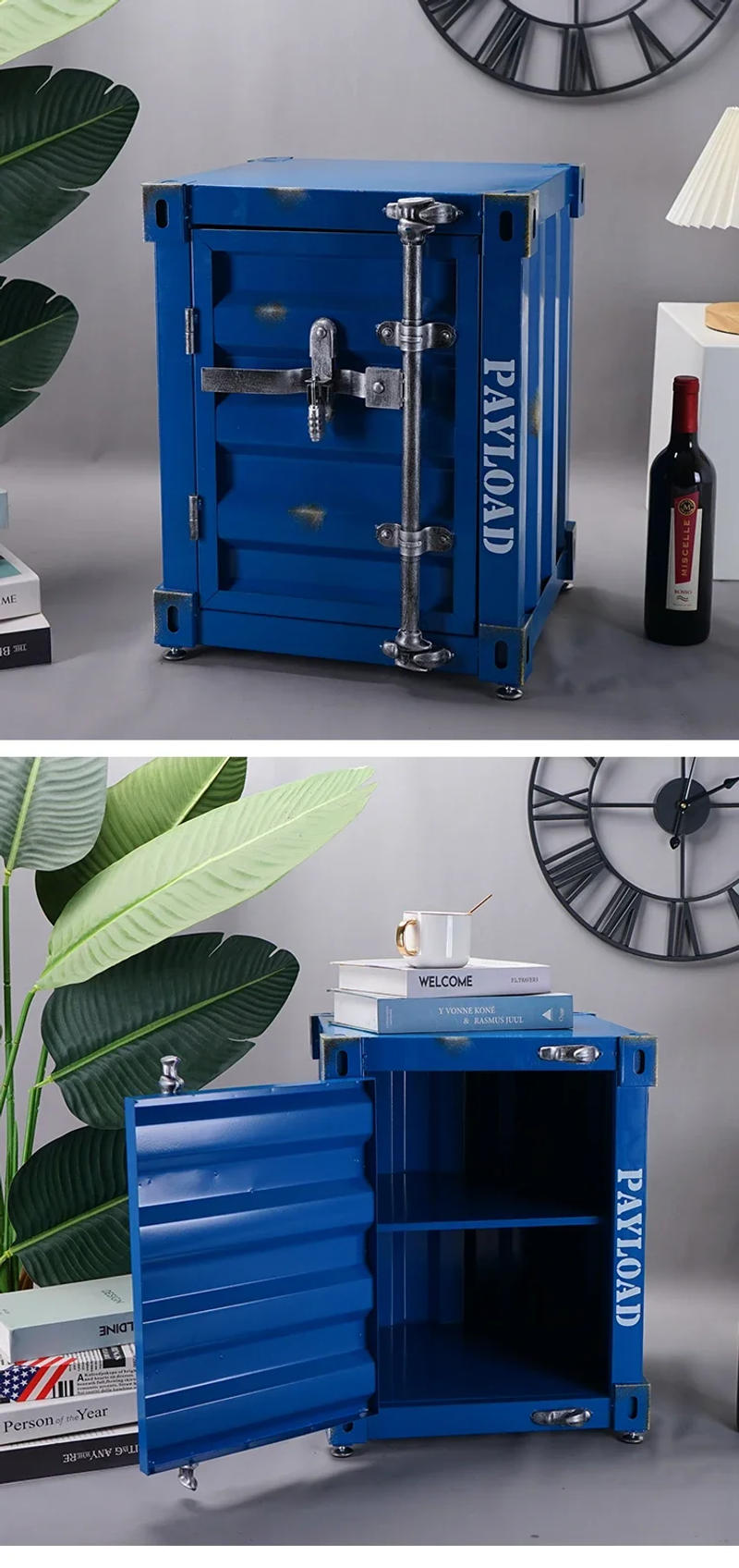 Description Picture 4 of itemIndustrial Style Metal Container Storage Cabinet Bedside Table Window Decor Exhibit Coffee Shop Storage Box Bedroom Furniture