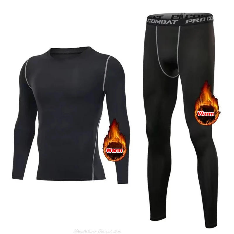 Description Picture 4 of itemNew Winter Warm Men Undershirts Fleece Thermal Underwear Set Long Johns Elastic Compression Tights Fitness Sprots Tracksuit Set
