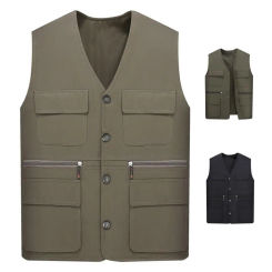 Popular Men Work Vest Buttons Male Relaxed Fit Inner Pockets Overall Vest Jacket  Plus Size Men Vest Jacket for Working