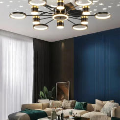 Modern Sky Starlight Chandelier Ceiling Fans with LED Pendant Lamp Remote Control Living Room Restaurant Bedroom Indoor Lighting