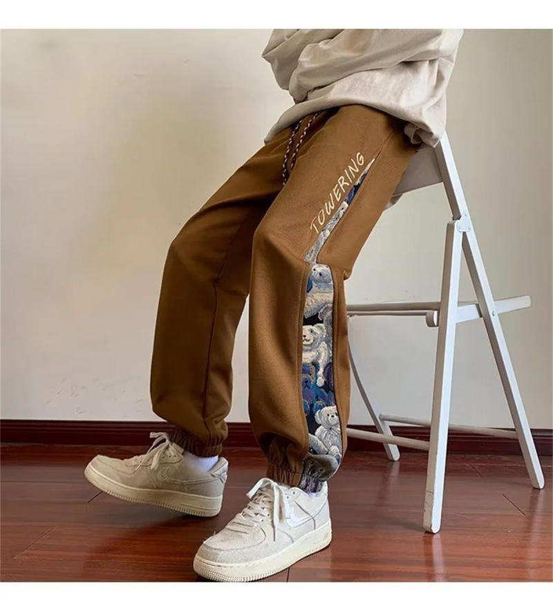 Description Picture 3 of itemCute Bear Spring Summer Men Casual Cargo Pants Pockets Black Loose Out Door Elasticity Sports Oversize High Street Pants