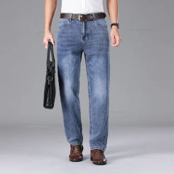 2024 Summer Thin Men's Straight Jeans Classic Loose High Waist Business Casual Trousers Retro Washed Denim Pants Brand Clothing
