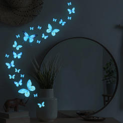 Blue Light Butterfly Luminous Wall Stickers for Kids Rooms Girls Room Home Decor Glow in the Dark Fluorescent Light Stickers
