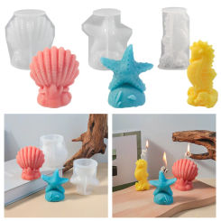 Ocean Series Beautiful Shell Column Silicone Soap Mold Starfish Hippocampus Candle Birthday Gift Chocolate Mould Baby Room Decor
