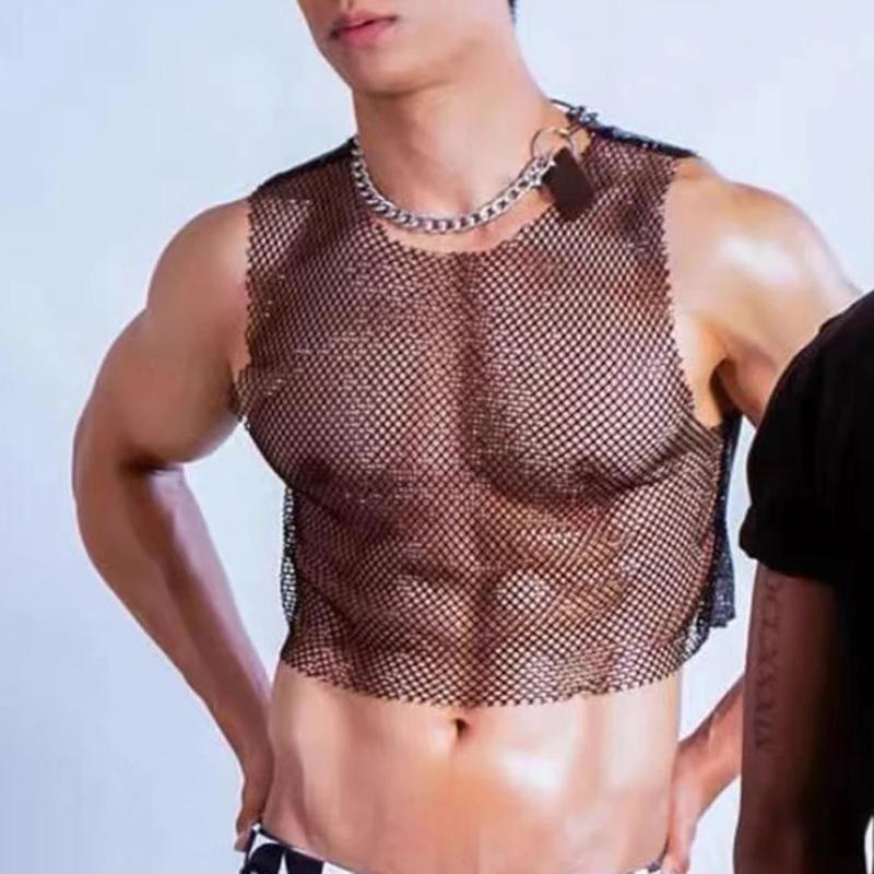 Description Picture 6 of itemDaily Holiday Vest Tank Top Casual Leisure Men Mesh Nightclub Costume O Neck Party Sleeveless Vest Solid Color