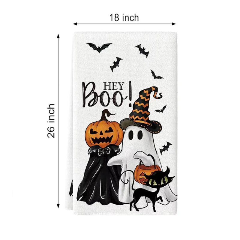 Description Picture 6 of item2PC Halloween Festival Ghost Pumpkins Bats Cat Kitchen Dish Seasonal Hand Towel For Party Decoration Supplies Decor Favors Gifts