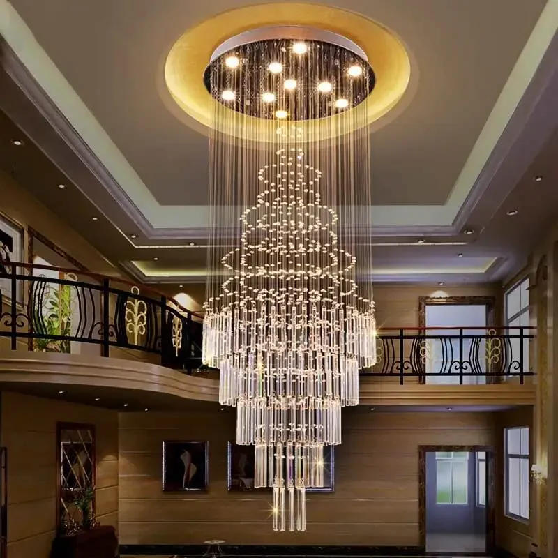 Description Picture 3 of itemModern LED Staircase Crystal Chandelier Hotel Restaurant K9 Crystal Lamp Villa Large Living Room Chandelier Home Lighting