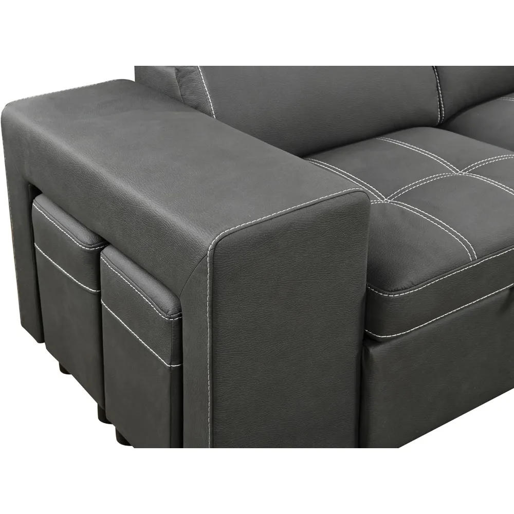 Description Picture 4 of item104'' Sectional Sleeper Sofa with Pull Out Bed and Storage Chaise Ottoman, L Shaped Couch with Adjustable Headrest and Stools