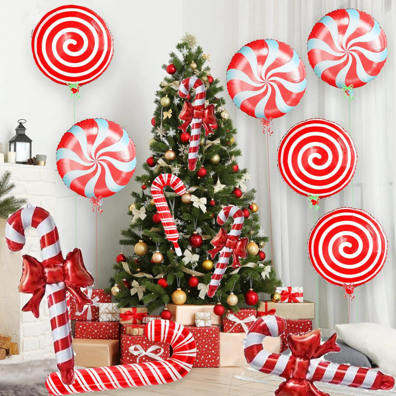Description Picture 5 of item5pcs Candy Bow Cane Handheld Stick Balloon Candy Windmill Ball Balloon Set Christmas and New Year Party Decoration