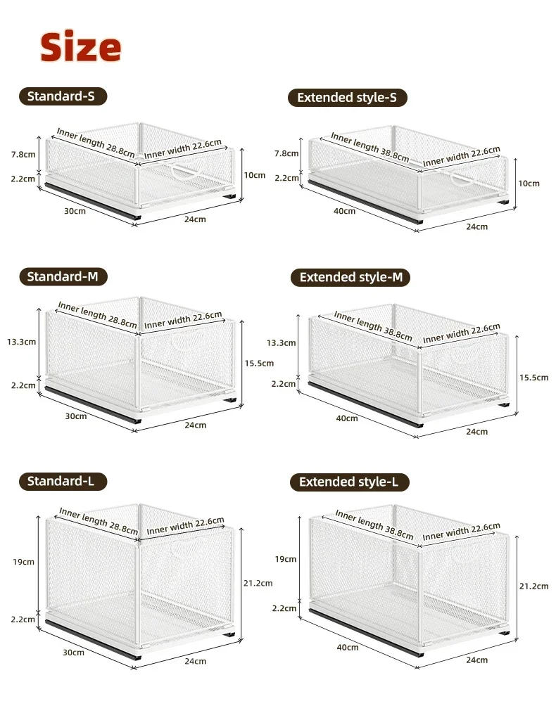 Description Picture 2 of itemKitchen Storage Box with Sliding Rail Pull-out Cabinet Storage Rack Spice Pantry Shelves Drawer Kitchen Organizer Basket