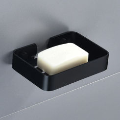 Soap Dish Storage Holder Black Aluminum Bathroom Soap Holder Shower Wall Mounted Decorative Soap Dishes Box Basket Square