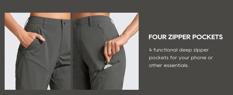 Description Picture 6 of itemCRZ YOGA UPF 50+ Hiking Pants Women Water Resistant Lightweight Pants Outdoor Athletic Cargo Joggers with 4 Zipper Pockets