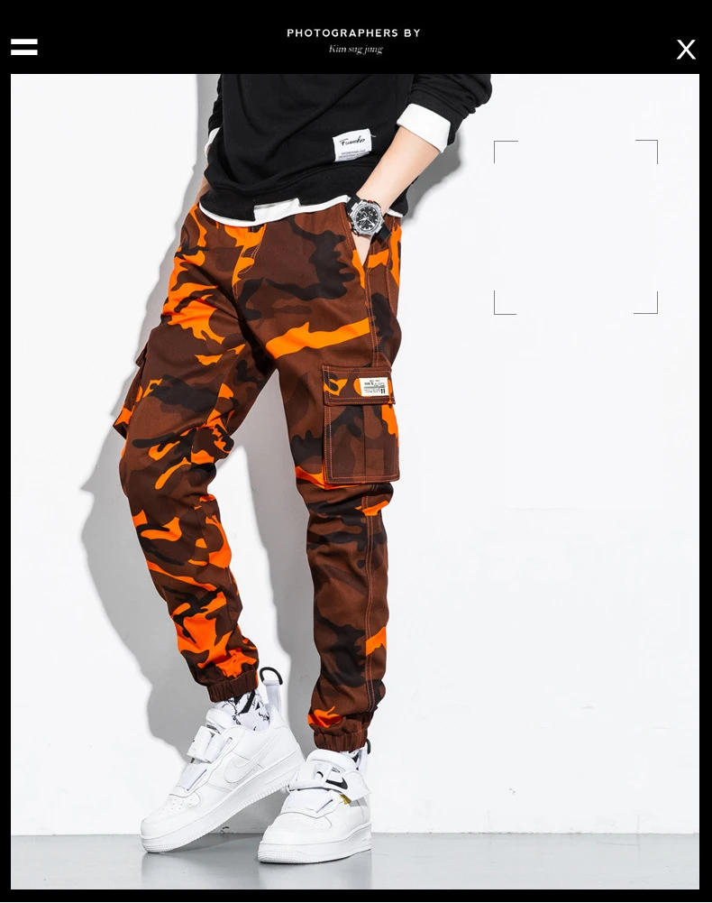 Description Picture 4 of itemMan Open Crotch Cargo Pants Sexy Gay Costume Camouflage Pattern Crotchless Long Trousers with Hidden Zipper Fashion Breathable