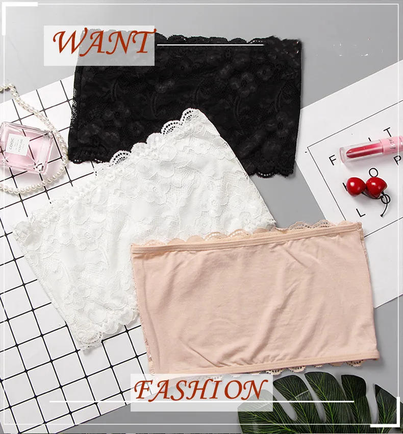 Description Picture 2 of itemOne Piece Sexy Lace Tube Tops Women Push Up Invisible Bra Intimates Strapless Bustier Bandeau Wrapped Chest Thin Bralette Top