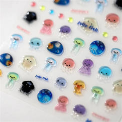 1pcs 5D Kawaii Jelly Series Nail Art Stickers Blue Jellyfish Adhesive Nail Art Decorations Stickers Hot Stamping Manicure Decals