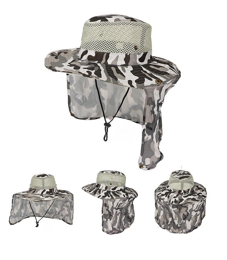 Description Picture 5 of itemOutdoor Camouflage Hat Fisherman's Fishing Cap Sunnet Gauze Cap Benny Hat Hiking Hat Anti-UV Sun-Protection Cool Breathable