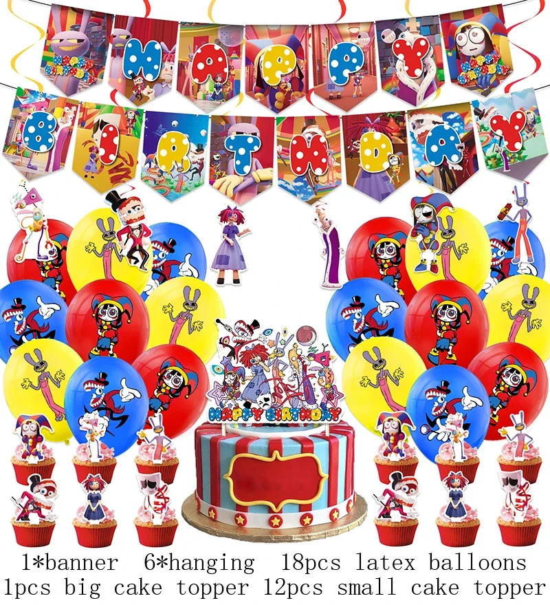 Description Picture 5 of itemThe Amazing Digital Circus Birthday Party Decoration Tableware Supplies Latex Balloon Backdrop Banner Cake Topper Baby Shower