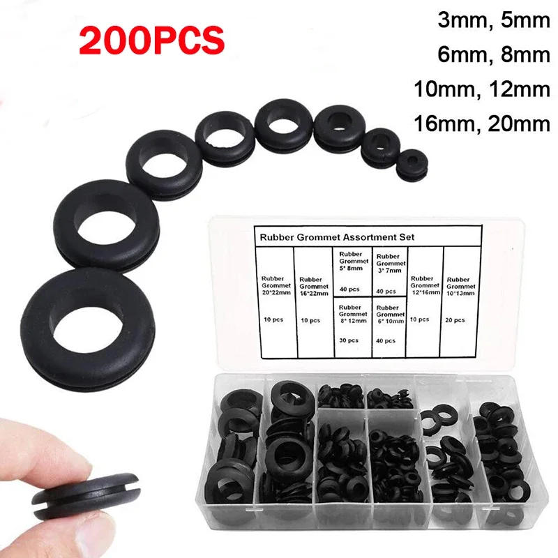 Description Picture 2 of item200pcs 3/5/6/8/10/12/16/20mm Rubber Seal Ring Oil Sealing Grommet Gasket for Protect Wire Cable Hole Protection Ring Shim Washer