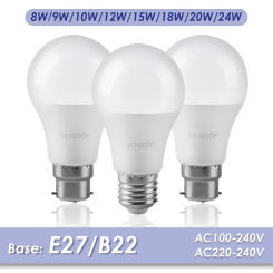 5PCS E27 B22 Base Led Bulb Lamps A60 AC220V 230V 110V Light 20W 24W Lamps for Home Derection Living Room Lighting Tricolor 4000k