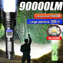 NEW 90000LM Super Bright Flashlight XHP360 Lamp Beads 26650 Battery Rechargeable LED Flashlights 2000M Powerful Camping Lantern