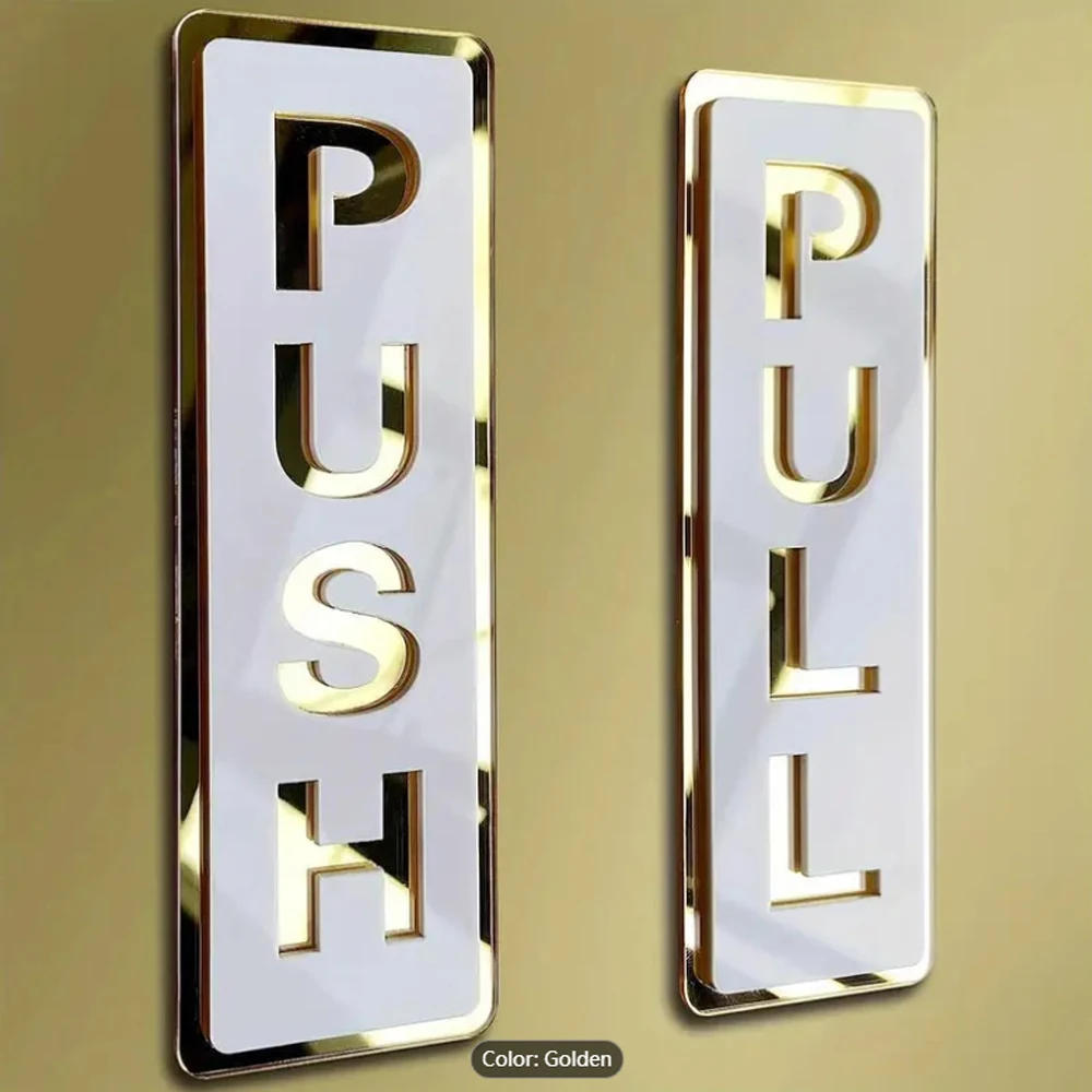 Description Picture 6 of item3D Push Pull Door Sign Mirror Sticker Letters Push and Pull Symbol Decal for Shop Hotel Restaurant Cafe Bank Mall Decoration