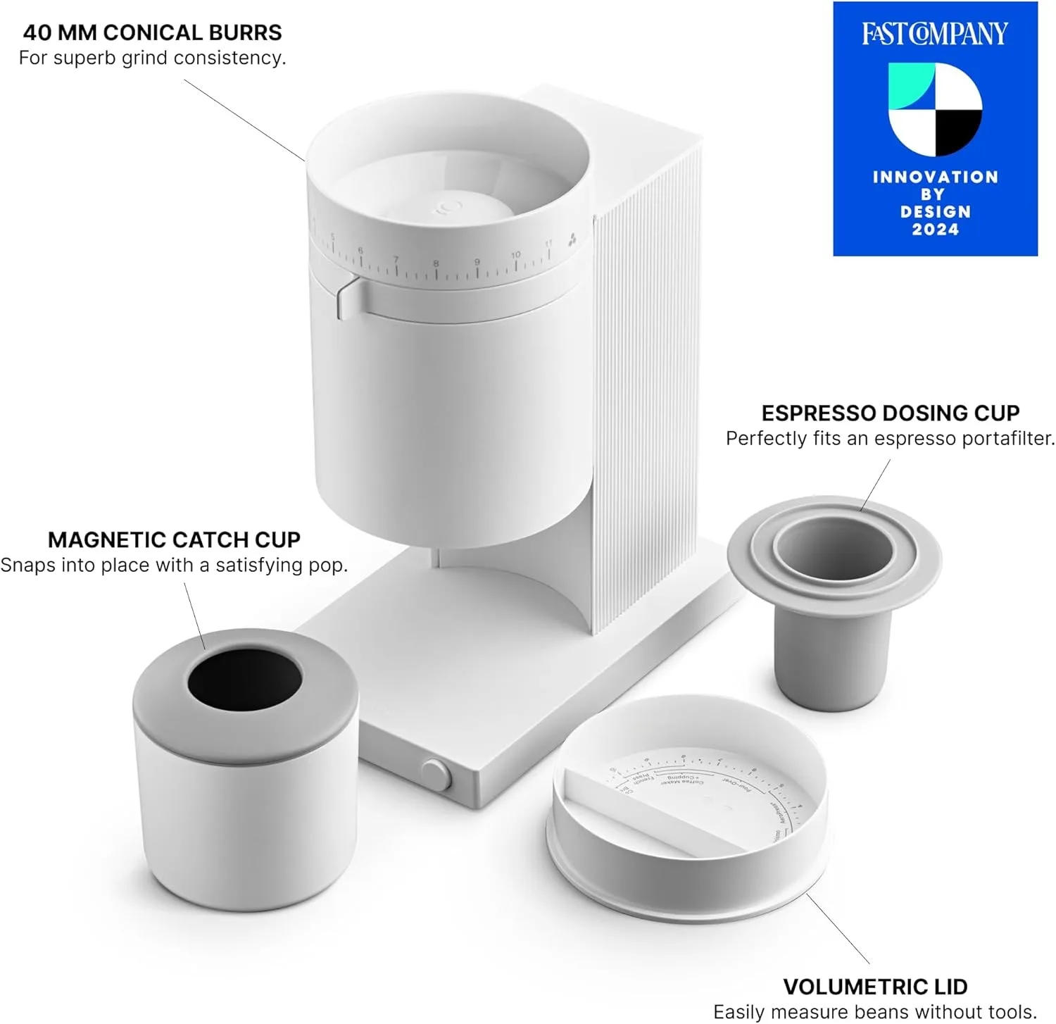 Description Picture 3 of itemConical Burr Coffee Grinder - All Purpose Coffee Grinder Electric, Drip, French Press, & Cold Brew - Matte White