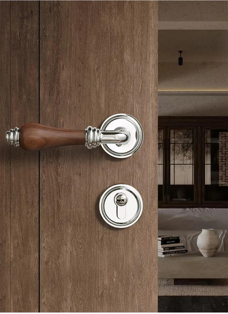 Description Picture 4 of itemChinese Style Bedroom Door Lock Indoor Solid Wood Door Handle Split Mechanical Lock Silent Security Door Lock Household Hardware