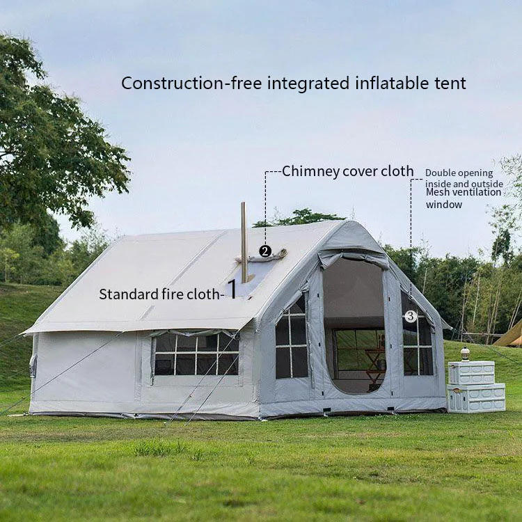 Description Picture 5 of itemInflatable camping tent 10 square meters large space for 6-8 person Chimney design rainproof easy set up no need to build