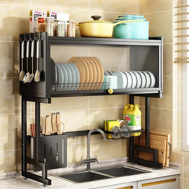 Description Picture 2 of itemSink Storage Shelf with Cabinet Door Dustproof Multifunctional Countertop Retractable Dish Rack Bathroom Estanterías