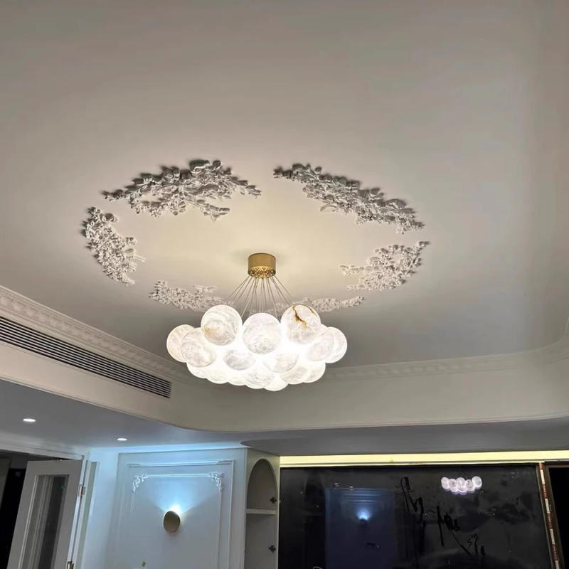 Description Picture 4 of itemG9 LED Home Deco Gold Silver Natural Marble Pendant Light Suspension Luminaire Lampen Alabaster Hanging Lamps For Living Room