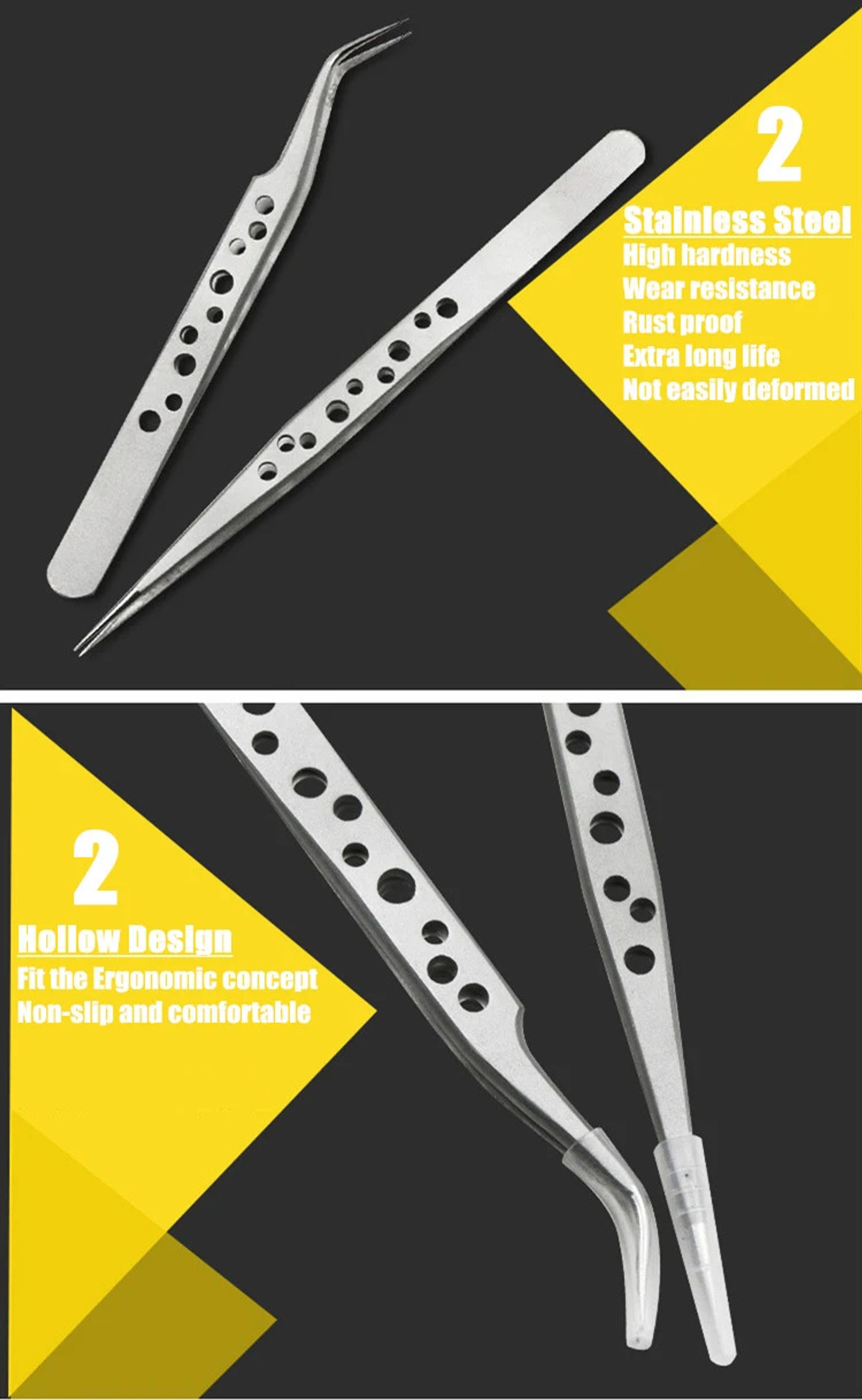 Description Picture 6 of itemIndustrial Tweezers Electronics Anti-static Curved Straight Tip Precision Stainless DIY Hand Tools Sets Forceps Phone Repair