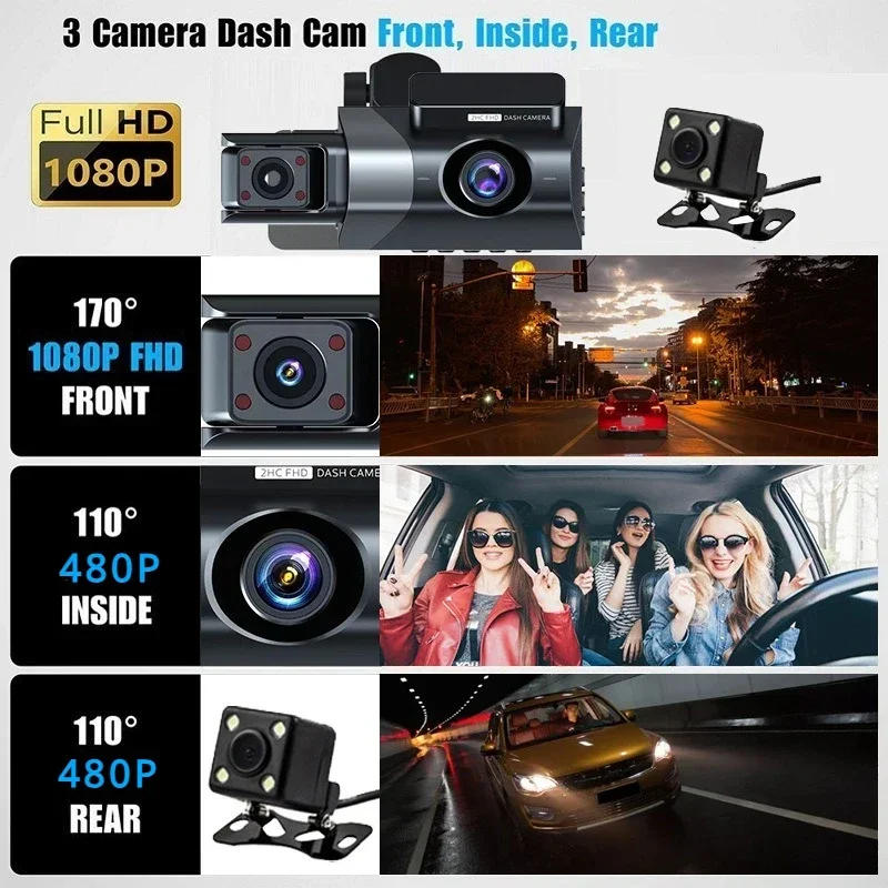 Description Picture 5 of itemCar Dvr Black Box Loop Video Dash Camera Cam Dashcam 3 Channel Gravity Sensing with WiFi Night Vision Motion Detection HD 1080P