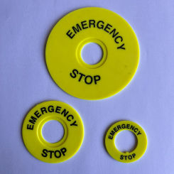 Yellow Emergency Stop PushButton Switch Accessory Warning Legend Label Mark Round Ring Plate 90mm 60mm 46mm 40mm