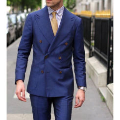 2 Pieces Peak Lapel Double Breast Navy Blue Mens Business Suit Slim Fit Tailor Made Groom Tuxedos Man Formal Suit Blazer Pants