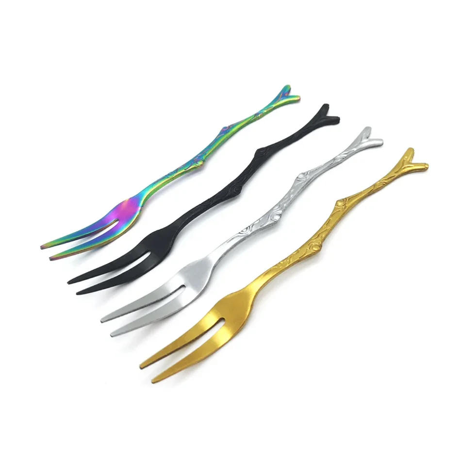 Description Picture 2 of item1PC Mori Small Fresh Branch Handle Stainless Steel Spork Spoon Coffee Cake Retro Dessert Spoon Fruit Fork With Hand Gift Bento